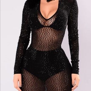 Midi rhinestone see through dress
